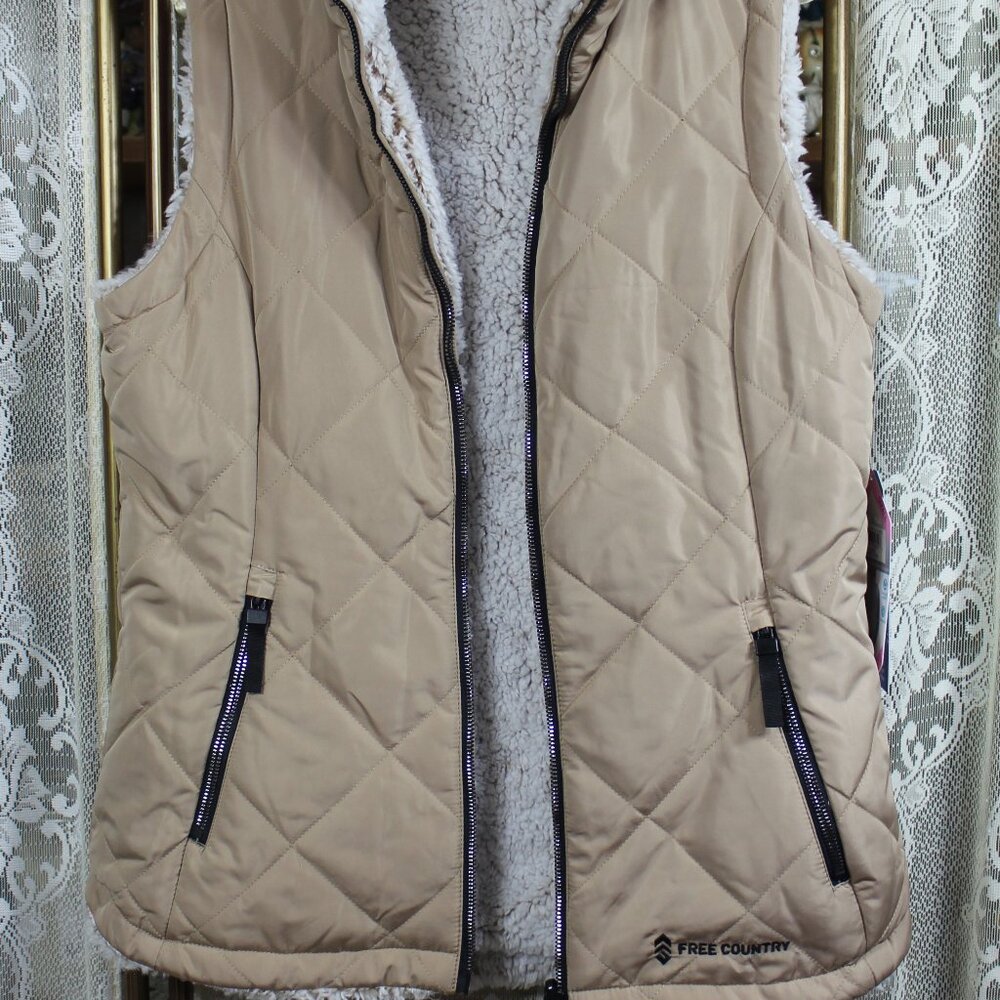Free Country Reversible Zippered Quilted Fleece Puffer Vest NWT Size Small-DS1 - Picture 1 of 7
